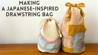 Making a Japaneseinspired drawstring bag with flat bottom using your textile art Kinchaku bag [upl. by Aloek]