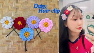 How to crochet Daisy flower Hair Clip  Crochet Pattern [upl. by Iahcedrom]