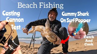 Gummy Shark on Surf Popper Testing the Casting Cannon Catch n Cook ep147 [upl. by Novj]