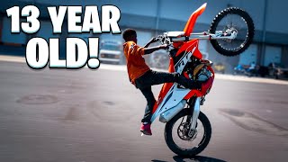 13 YEAR OLD KID WHEELIES KTM450 DIRT BIKE   BRAAP VLOGS [upl. by Iznil396]