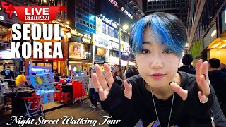 Seoul Live 🤩 Korean Food Street Tour 🤩 Korea Myeongdong Night street Walking Tour [upl. by Ennaitsirk220]