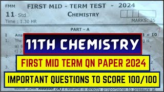 11th Chemistry First Mid Term Question Paper 2024  11th Chemistry 1st Mid Term Important Questions [upl. by Tigram]