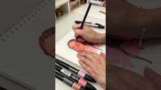 DRAW PORTRAIT WITH ME  Mixed Media Alcohol markers colored pencils acrylic markers artsupplies [upl. by Aileen]