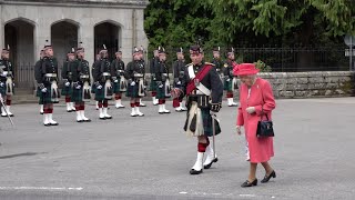 The Queen inspects the Royal Guard from 5 SCOTS outside Balmoral Castle in Scotland August 2021 [upl. by Eiuqram]