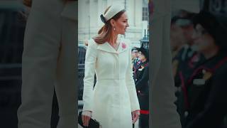 Catherine in a white coat dress with a matching hat Anzac Day service at Westminster Abbey in 2022 [upl. by Leirrad]