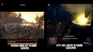 Nvidia 9500GT VS ATI HD 4870 Teste do Crysis WARHEAD no maximo [upl. by Hcurob]