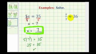 Ex Solve One Step Equations By Mult and Div Whole Numbers Variable on Left [upl. by Bertrando]