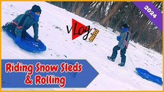 Funny Snow Sleds Ritheesh Roll N Go Snow Sled Hilarious Kids Sled Fails and Epic Wipeouts [upl. by Ahsinor]