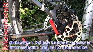 Shimano Bremse reparieren 2Kolben  Bremsscheibe und Belag B01S [upl. by Einitsed506]