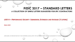 FIDIC 2017 Cl 421  L014 Performance Security [upl. by Etz926]