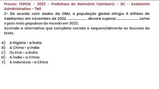 1031 Conhecimentos gerais Provas FEPESE 2023 Prefeitura de Balneário Camboriú SC Ass Administrativo [upl. by Tnairb]