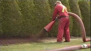 Denbows Express Blower trucks blowin bark mulch soil and gravel [upl. by Hendrika506]