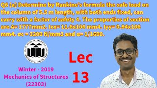 Determine by Rankine’s formula the safe load on the column Mechanics of Structures 13 [upl. by Eduard]