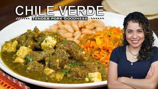 Tender pork in CHILE VERDE STEW  Puerco en salsa verde  Villa Cocina [upl. by Dilks]