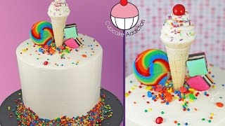 Classic Birthday Cake with a Standing Ice Cream Illusion  My Cupcake Addiction [upl. by Ahsimak]