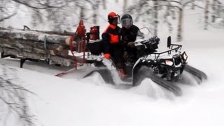 Polaris 550 Prospector tracks amp AtvExpert Timber Pro 600 skiset [upl. by Aikemahs181]