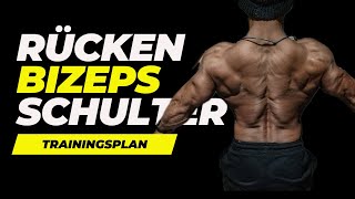 RÜCKEN  BIZEPS  HINTERE SCHULTER Trainingsplan für Fitnessstudio Muskelaufbau [upl. by Ellison]