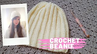 CROCHET EASY BEANIE  Crochet Feminine Easy Ribbed HatBeanie DIY Tutorial [upl. by Alford]