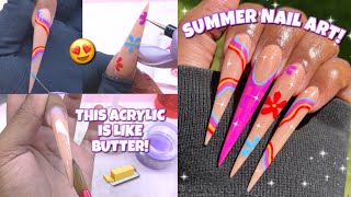 XL COLORFUL SUMMER STILETTO NAILS  SATISFYING ACRYLIC APPLICATION  EASY NAIL ART [upl. by Shultz]