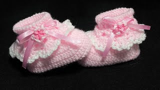 SUPER EASY CROCHET BABY BOOTIES  CUFFED BABY GIRL SHOES  CROCHET PATTERN FOR VARIOUS SIZES [upl. by Armitage648]