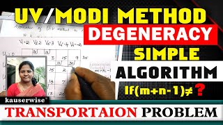 Degeneracy in Transportation Problem  UV Method  Modi Method  Operations research  by kauserwise [upl. by Debbee896]