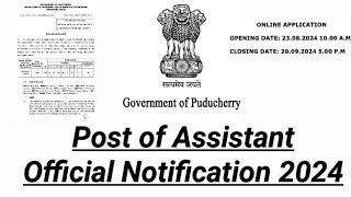 Pondicherry assistant notification 2024 [upl. by Latrell]