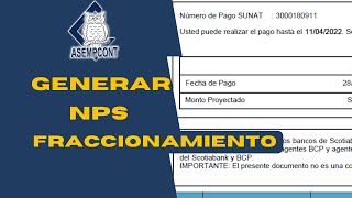 Como generar NPS para cuota de acogimiento del fraccionamiento  desde el portal de SUNAT [upl. by Gayelord]