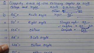 Classify the following angles as Acute angle  Obtuse angle  Right angle [upl. by Lua]