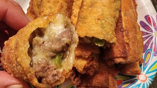 🤤🤤🔥 PHILLY CHEESESTEAK EGG ROLLS 🔥 phillycheesesteak cheesesteak cheesesteaks eggroll [upl. by Hannahoj]