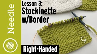 How to Knit  Stockinette with Garter Border  Lesson 3 [upl. by Odnomyar966]