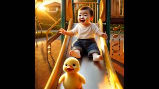 Duckling playing slide with kid 🦆😍duck shorts [upl. by Chandos]