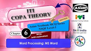 ITI Copa Theory Chapter 6 Word Processing  MS Word MCQs Asian Copa Theory 3in1 book [upl. by Hanna]