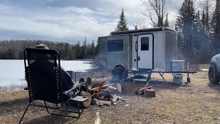 Secluded on an Icy Lake in a Windstorm  Cargo Trailer Camper [upl. by Elfont]