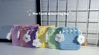 Crochet tutorial How to do Mini Flower Drawstring Bag [upl. by Harwin412]