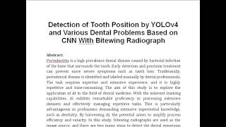 Detection of Tooth Position by YOLOv4 and Various Dental Problems Based on CNN With Bitewing Radiogr [upl. by Isaak]