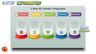 88Infographic PowerPoint  5 Step 3D Cylinder presentation Design  Free download [upl. by Ecirahc]