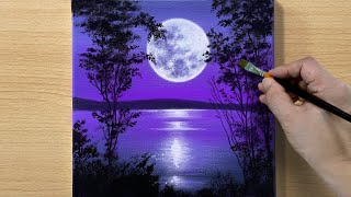 Full Moon Painting  Acrylic Painting for Beginners  STEP by STEP 173  보름달 풍경화 [upl. by Yessak831]