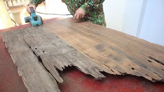 Unbelievable Transformation Restoring Defects on Severely Damaged Wooden Table Tops  Woodworking [upl. by Ititrefen776]