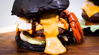 Homemade Grilled LOBSTER  OOZING CHEESE Beef Black Burger Feat Cheese Syringe [upl. by Nipha]