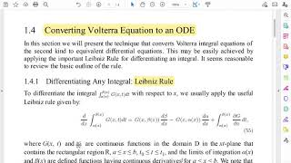 Lecture 3 Converting Volterra Integral Equation to Initial Value problem [upl. by Ellevehc765]