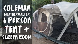 Coleman Weathermaster 6 Person Tent  Screen Room Tour Review amp Setup [upl. by Delahk312]