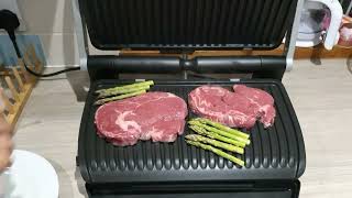 Tefal OptiGrill  XL RibEye Beef Steak with asparagus first time use [upl. by Xyno542]