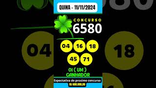 🍀 QUINA 111124 Resultado da QUINA Concurso 6580 [upl. by Binny]