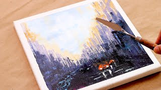 Cityscape Paintings  Streetscape Painting  palette knife painting tutorial  Day 181 [upl. by Sink477]