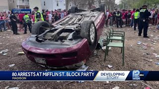 Mifflin Street block party mayhem Dozens arrested cars damaged officer injured [upl. by Narod]