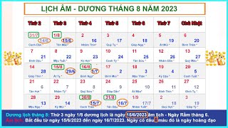 Lịch âm dương tháng 8 năm 2023  Lịch vạn niên và những ngày lễ tháng 82023 [upl. by Archambault93]