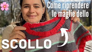 Come riprendere le maglie dello scollo 🌸🧶🥢 con i ferri [upl. by Nauqet]