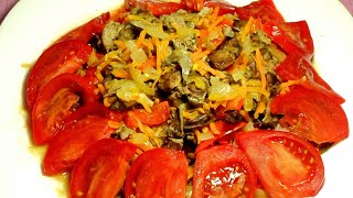 Безумно вкусный салат из куриной печени с морковью и луком [upl. by Kimberlee]