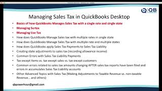 QB Power Hour Managing Sales Tax in QuickBooks Desktop and Avalara [upl. by Heigho]