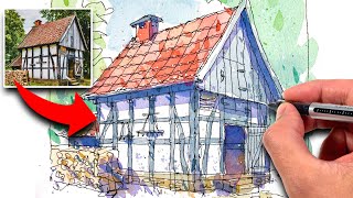 Simple TWO POINT PERSPECTIVE Urban Sketching For Beginners [upl. by Ayouqes]